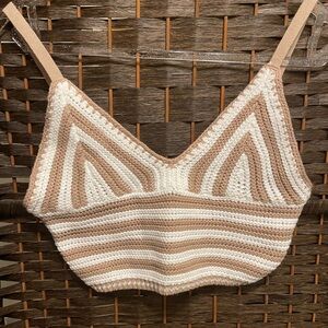 Hollister Cream and Tan Crochet Top